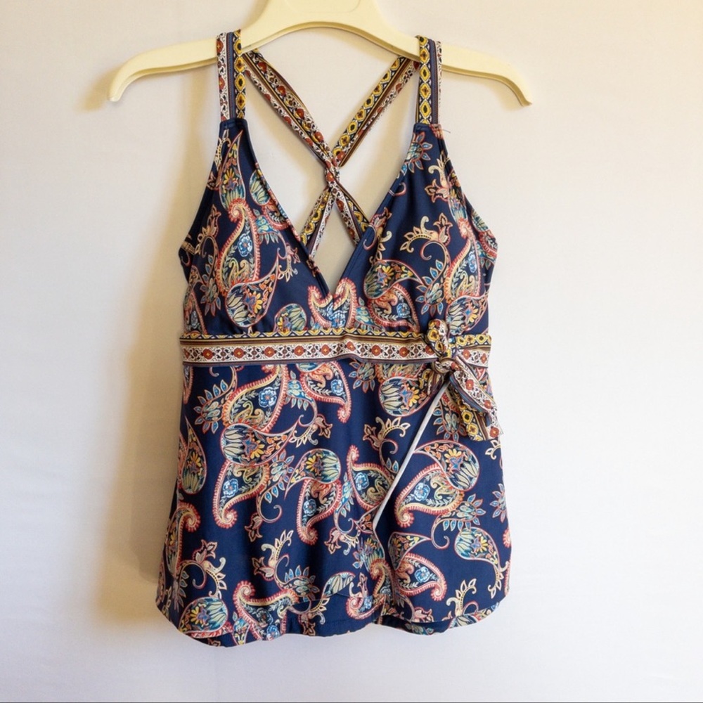 Alex Marie Paisley Cross Strap Empire Waist Tankini Swimsuit Top
